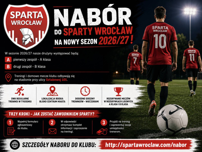 Nabór do klubu piłkarskiego Sparta Wrocław!